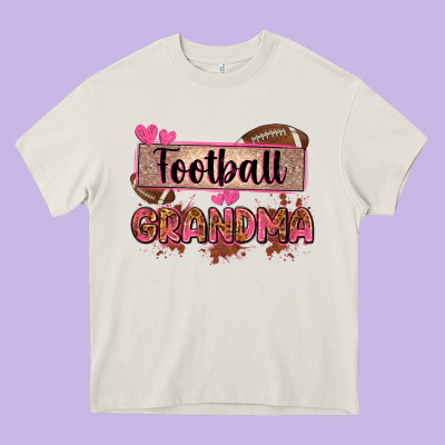 Football Grandma With Leopard Heavy Core Tee Designed By Zillion Design Studio
