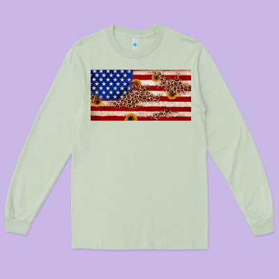 American Flag Leopard Sunflower Long Sleeve Tee Designed By Jahusdesignshop