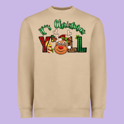It's Christmas Y'all Reindeer Heavyweight Sweatshirt Designed By Jasminsmagicworld