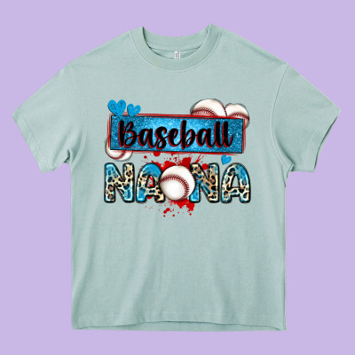 Baseball Nana With Leopard Heavy Core Tee Designed By Zillion Design Studio