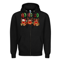 Black Ho ho ho Reindeer Zipper Hoodie - NancyCooperArtShop