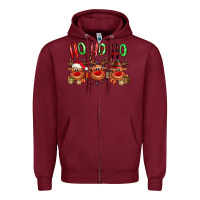 Burgundy Ho ho ho Reindeer Zipper Hoodie - NancyCooperArtShop