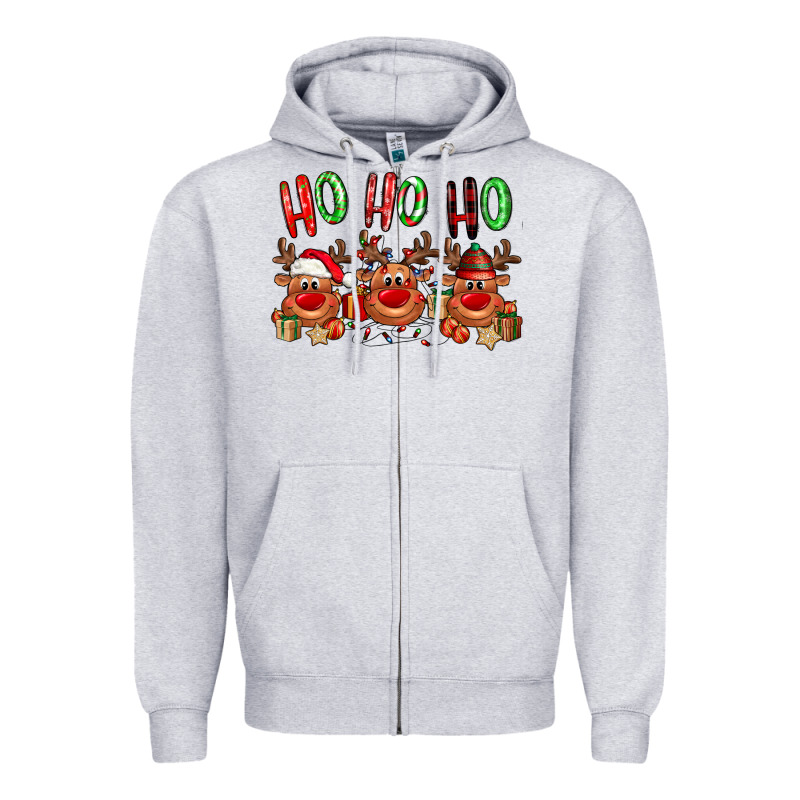 Ho Ho Ho Reindeer Zipper Hoodie by NancyCooperArtShop | Teevron