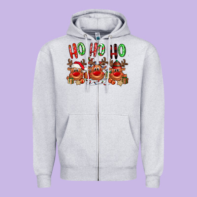 Ho Ho Ho Reindeer Zipper Hoodie Designed By Nancycooperartshop