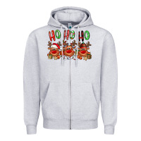 Heather Grey Ho ho ho Reindeer Zipper Hoodie - NancyCooperArtShop