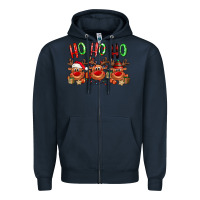 Navy Ho ho ho Reindeer Zipper Hoodie - NancyCooperArtShop