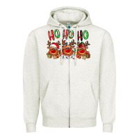 Oatmeal Heather Ho ho ho Reindeer Zipper Hoodie - NancyCooperArtShop