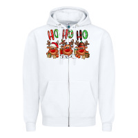 White Ho ho ho Reindeer Zipper Hoodie - NancyCooperArtShop