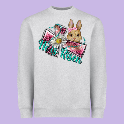 He Is Risen Cross Rabbit Heavyweight Sweatshirt Designed By Barkaloodesign