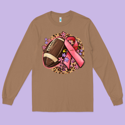 Breast Cancer Ribbon And American Football Long Sleeve Tee Designed By Maliassmallbusiness