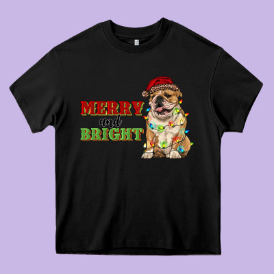 Merry And Bright English Bulldog Heavy Core Tee Designed By Ranaportraitstore