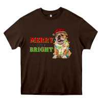 Chocolate Brown merry and bright english bulldog Heavy Core Tee - RanaPortraitStore