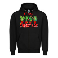 Black Merry Christmas Cactuses Zipper Hoodie - MaliasSmallBusiness