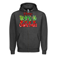 Charcoal Heather Merry Christmas Cactuses Zipper Hoodie - MaliasSmallBusiness