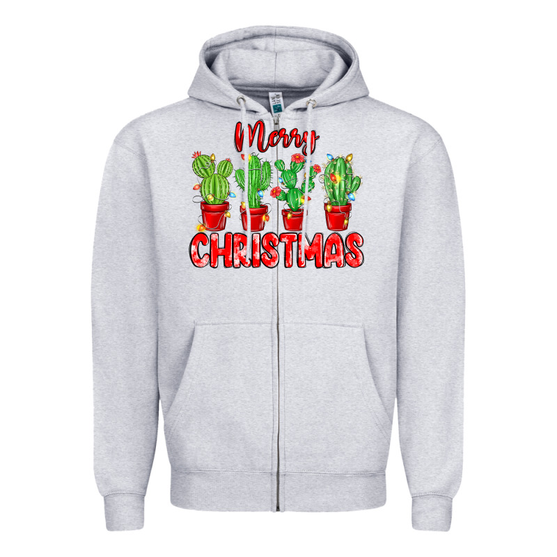 Merry Christmas Cactuses Zipper Hoodie by MaliasSmallBusiness | Teevron