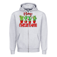 Heather Grey Merry Christmas Cactuses Zipper Hoodie - MaliasSmallBusiness