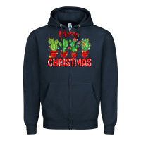 Navy Merry Christmas Cactuses Zipper Hoodie - MaliasSmallBusiness