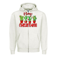 Oatmeal Heather Merry Christmas Cactuses Zipper Hoodie - MaliasSmallBusiness