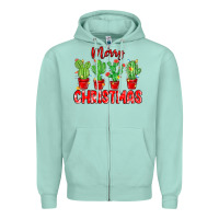 Seafoam Merry Christmas Cactuses Zipper Hoodie - MaliasSmallBusiness