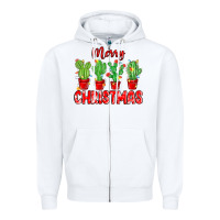 White Merry Christmas Cactuses Zipper Hoodie - MaliasSmallBusiness