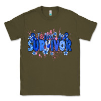 Army Green I am a survivor Colon Cancer blue ribbon Classic Tee - NancyCooperArtShop