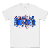 White I am a survivor Colon Cancer blue ribbon Classic Tee - NancyCooperArtShop