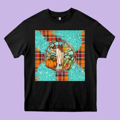 Fall Bull Skull Heavy Core Tee Designed By Barkaloodesign