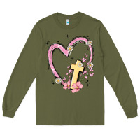 Army Green heart cross Long Sleeve Tee - MaliasSmallBusiness