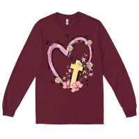 Burgundy heart cross Long Sleeve Tee - MaliasSmallBusiness