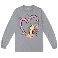 Heather Grey heart cross Long Sleeve Tee - MaliasSmallBusiness