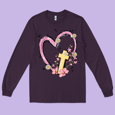 Heart Cross Long Sleeve Tee Designed By Maliassmallbusiness