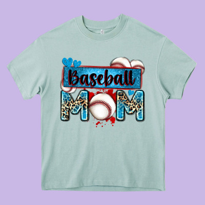 Baseball Mom With Leopard Heavy Core Tee Designed By Zillion Design Studio