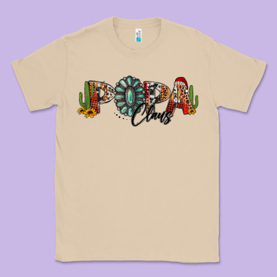 Western Christmas Papa Claus Sunflowers And Cactus Classic Tee Designed By Jasminsmagicworld