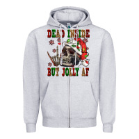 Heather Grey Dead inside but jolly af Zipper Hoodie - NancyCooperArtShop