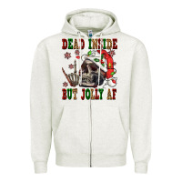 Oatmeal Heather Dead inside but jolly af Zipper Hoodie - NancyCooperArtShop