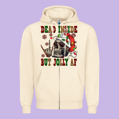 Dead Inside But Jolly Af Zipper Hoodie Designed By Nancycooperartshop