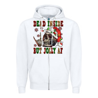 White Dead inside but jolly af Zipper Hoodie - NancyCooperArtShop