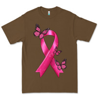 Cacao Breast Cancer Ribbon with Butterfly Premium Tee - texasbilliewilder