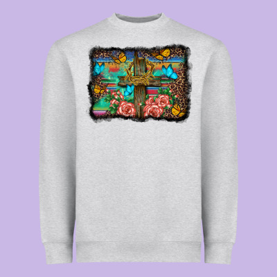 Wooden Cross Background Heavyweight Sweatshirt Designed By Barkaloodesign