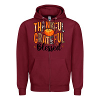 Burgundy Thankful Grateful Blessed Zipper Hoodie - MaliasSmallBusiness