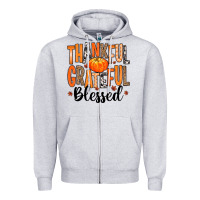Heather Grey Thankful Grateful Blessed Zipper Hoodie - MaliasSmallBusiness