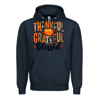 Navy Thankful Grateful Blessed Zipper Hoodie - MaliasSmallBusiness