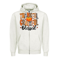 Oatmeal Heather Thankful Grateful Blessed Zipper Hoodie - MaliasSmallBusiness