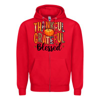 Red Thankful Grateful Blessed Zipper Hoodie - MaliasSmallBusiness