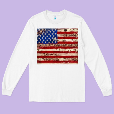 American Flag Leopard Cowhide Long Sleeve Tee Designed By Jahusdesignshop