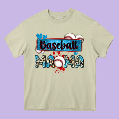 Baseball Mama With Leopard Heavy Core Tee Designed By Zillion Design Studio