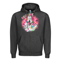 Charcoal Heather boo jee pink christmas ghost Zipper Hoodie - MaliasSmallBusiness