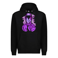 Black purple ribbon with boxing gloves Premium Hoodie - NancyCooperArtShop