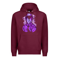 Burgundy purple ribbon with boxing gloves Premium Hoodie - NancyCooperArtShop