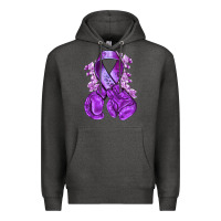 Charcoal Heather purple ribbon with boxing gloves Premium Hoodie - NancyCooperArtShop